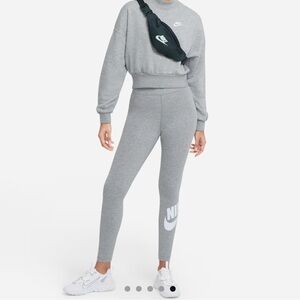 NWT Womens Nike HIGH-WAISTED LOGO LEGGINGS Medium Grey full length tight fit